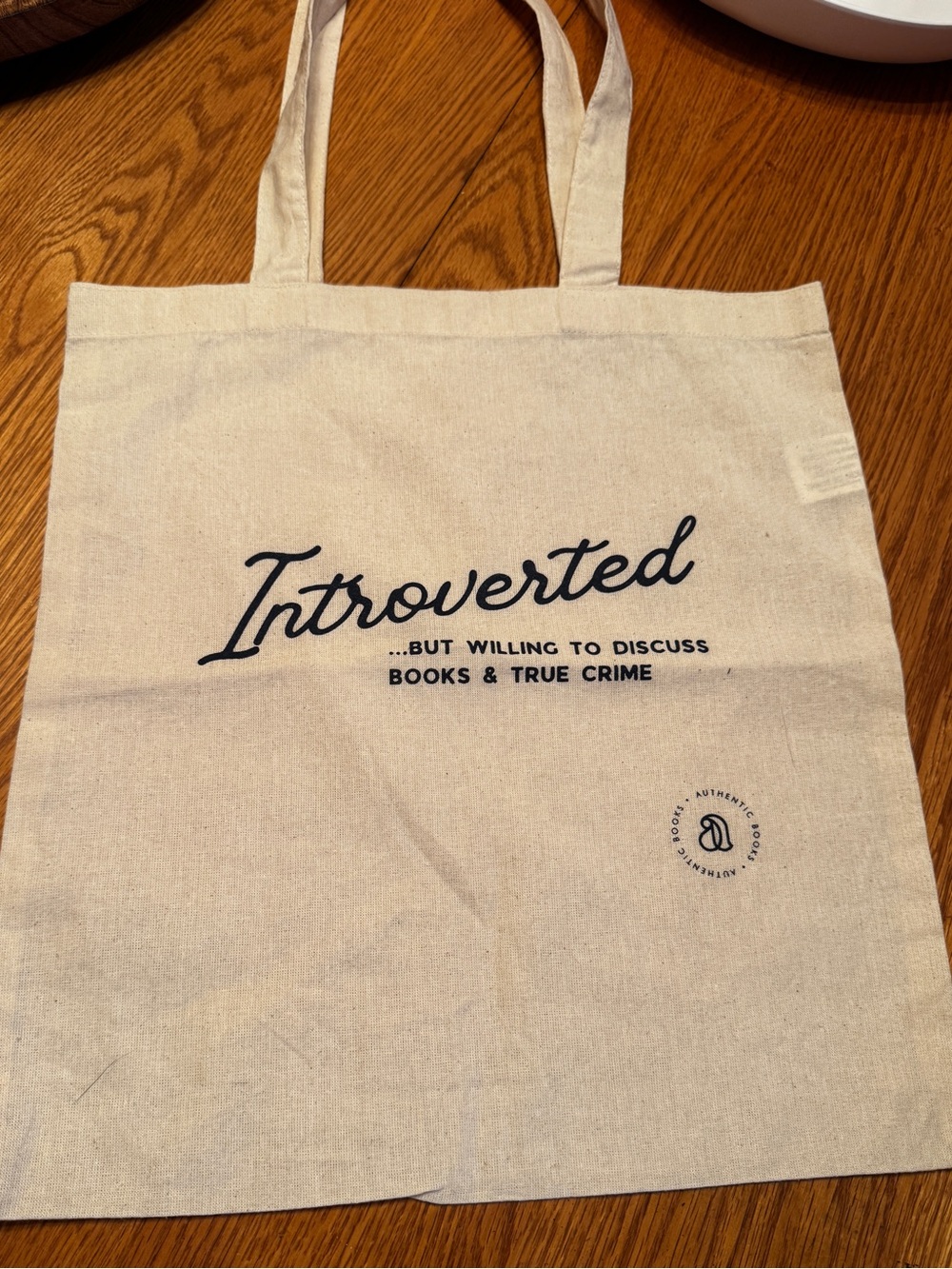Introverted Book & True Crimes Lover Canvas Tote Bag - Natural with Black Script